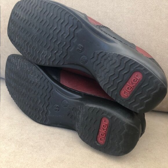 Rieker Colour Block / Patchwork Slip-On Loafers / Flats in Black and Raspberry - Picture 7 of 9